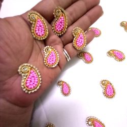 Paisley Shape Applique, Pink Paisley Applique, Beads Work Applique, Embroidered Applique