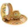 Karwa Chauth Pooja Thali Set, Handcrafted Thali Set, Steel Pooja Thali Set, Kundan Pooja Thali