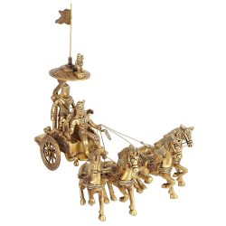 Brass Statue, Krishna Arjun Rath Idol, Krishna Riding Chariot, Krishna Arjuna Brass Murti