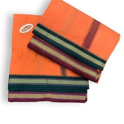 Men Dhoti, Pooja Dhoti, Traditional Dhoti, Orange Pooja Dhoti, Men Cotton Dhoti