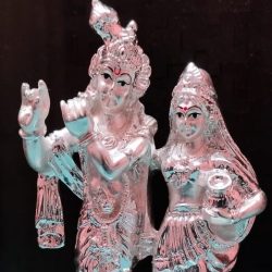 Radha Krishna Silver Statue, Radha Govinda Sculpture, Krishna Silver Murti