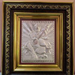Silver Frame Maa Saraswati, Wall Hanging Goddess Saraswati, Wooden Frame With Pure Silver Maa Saraswati, Hindu Gods Frame Portrait