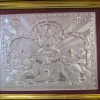 Maa Lakshmi Ganesh And Saraswati Frame, Wooden Frame With Pure Silver Lakshmi Ganesh, Pure Silver Hindu Gods Frame