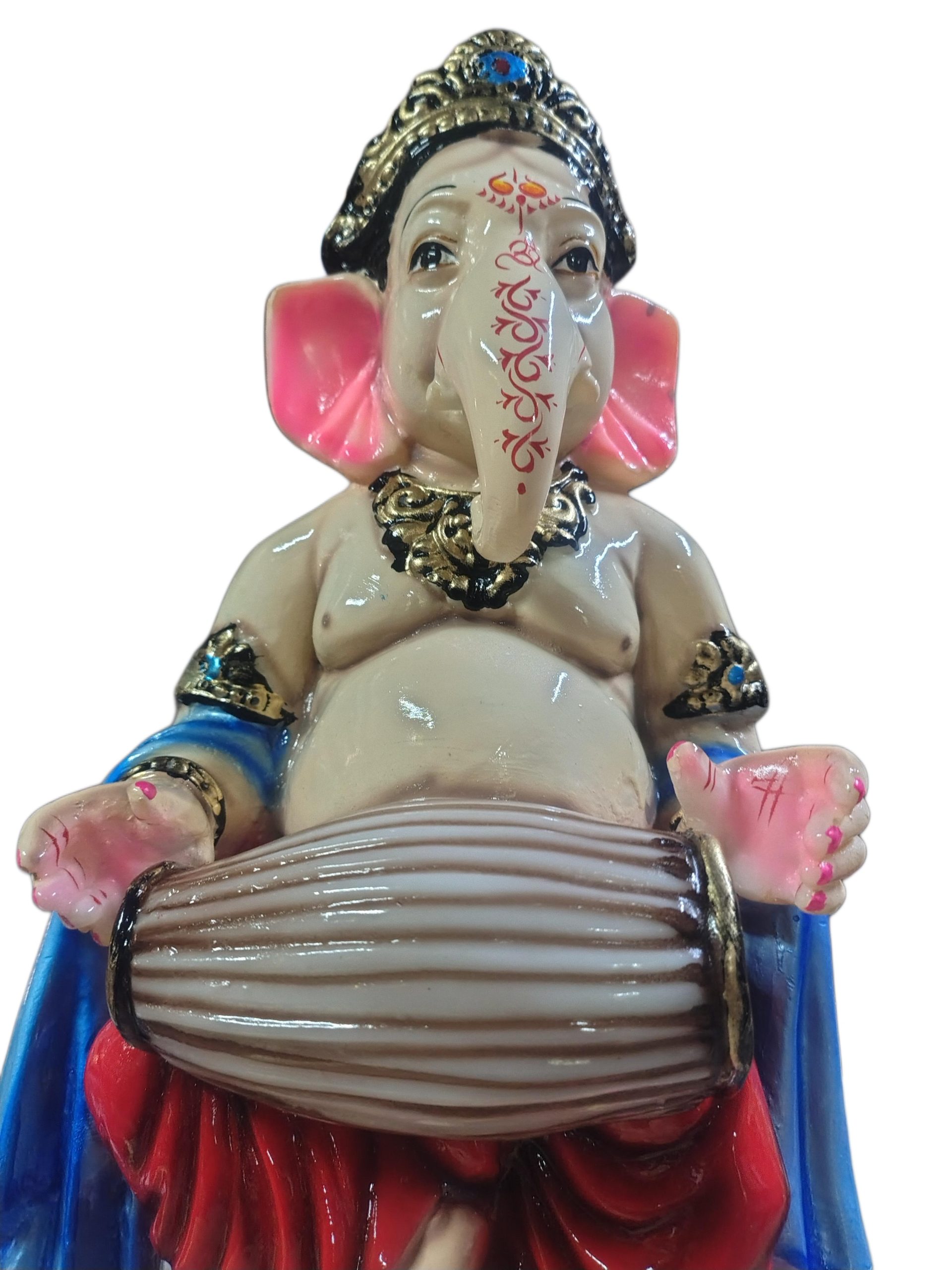 1000221089 Ganesh Ji Murti, Ganesha Idol, 9" Ganesha Statue, Marble Dust Ganapati, Dancing Ganesha, Ganesh Playing Dholak