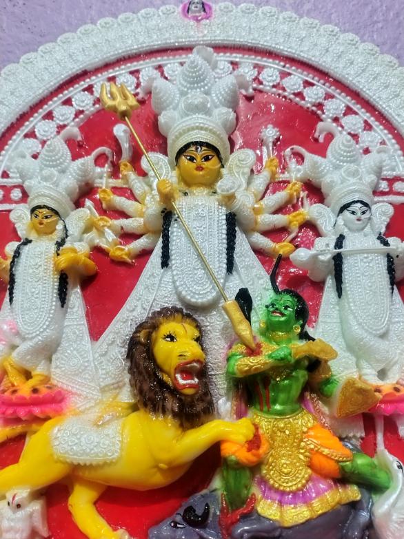 1000221115 Durga Full Family, 14" Durga Statue, Statues & Idols, Marble Dust Murti