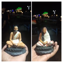 4 Inch Marble Dust Sri Ramakrishna Paramhansa & Ma Sarada Devi Idol Set for Car Dashboard | Mini Spiritual Statue for Home & Office
