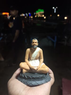 4 Inch Marble Dust Sri Ramakrishna Paramhansa & Ma Sarada Devi Idol Set for Car Dashboard | Mini Spiritual Statue for Home & Office